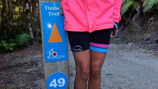 Girls Gin II's padded cycle shorts on location at the Timber Trail NZ